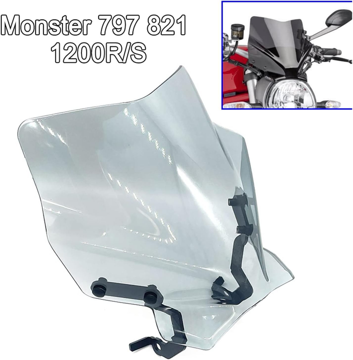 KANGYEBAIHUODIAN Motorcycle Wind Shield Windscreen Fit for Ducati Monster 797 821 1200 1200S 1200R 2014 15 2016 2017 2018 2019 2020 Front Windshield (Color : Light Smoke) image number 1
