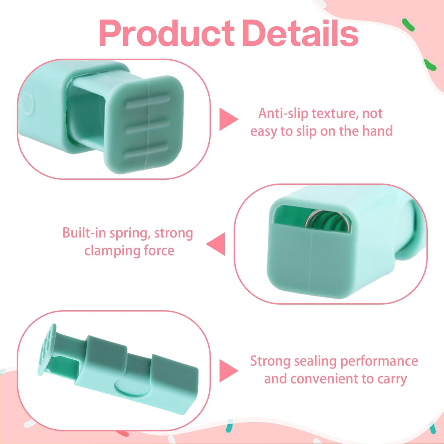 12 Pack Bread Bag Clips, Keep Food Fresh Reusable Plastic Clips for Chips, Snacks, Rice, Nuts & Beans, Easy Squeeze Lock Seal, Pantry Kitchen Picnic Storage (Multi-Color) (12) image number 3