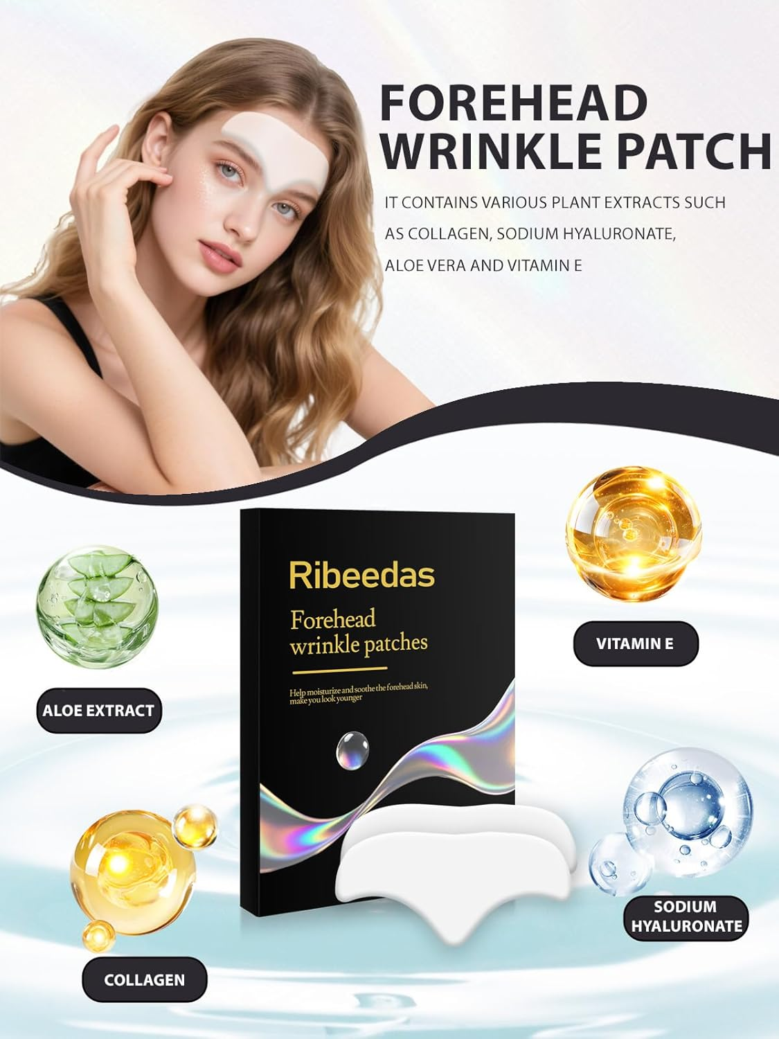 Ribeedas 12 Pack White Forehead Wrinkle Patches Overnight,Collagen Wrinkle Patche,Apply to the Skin between the Foreheads and Eyes,Reduce Forehead Wrinkles,Moisturize Facial Care