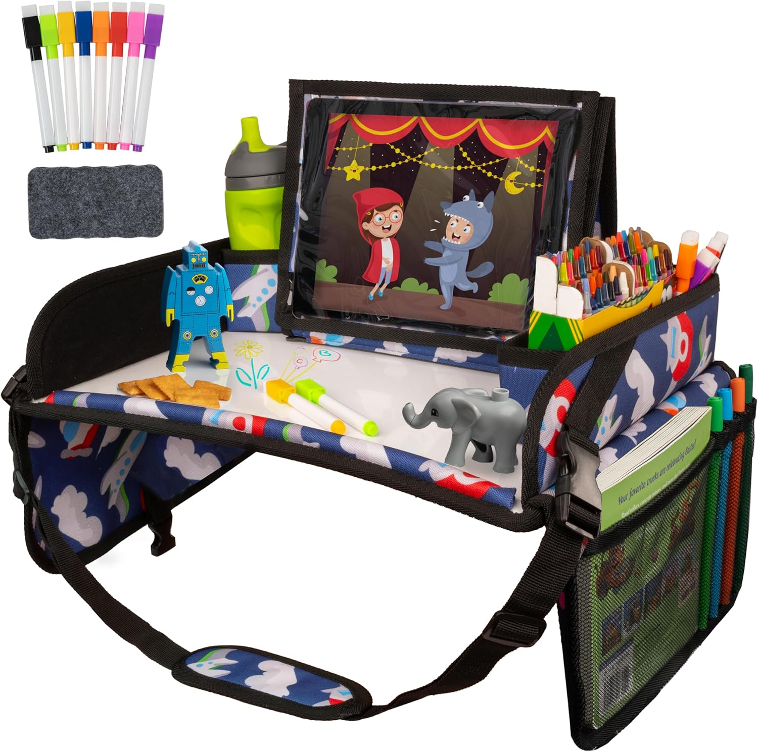 LUSSO GEAR Kids Travel Tray - Inspire Active Toddlers & Big Kids for Years W/Dry Erase Board & Eating.