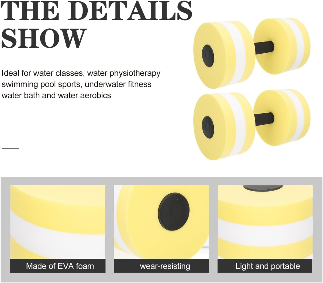 2Pcs Eva Foam Water Weights - Floating Dumbbells for Aquatic Fitness, Lightweight and Portable Exercise & Fitness Dumbbells Dumbbells Adjustable Dumbbell Aquatic Exercise Dumbbell image number 3