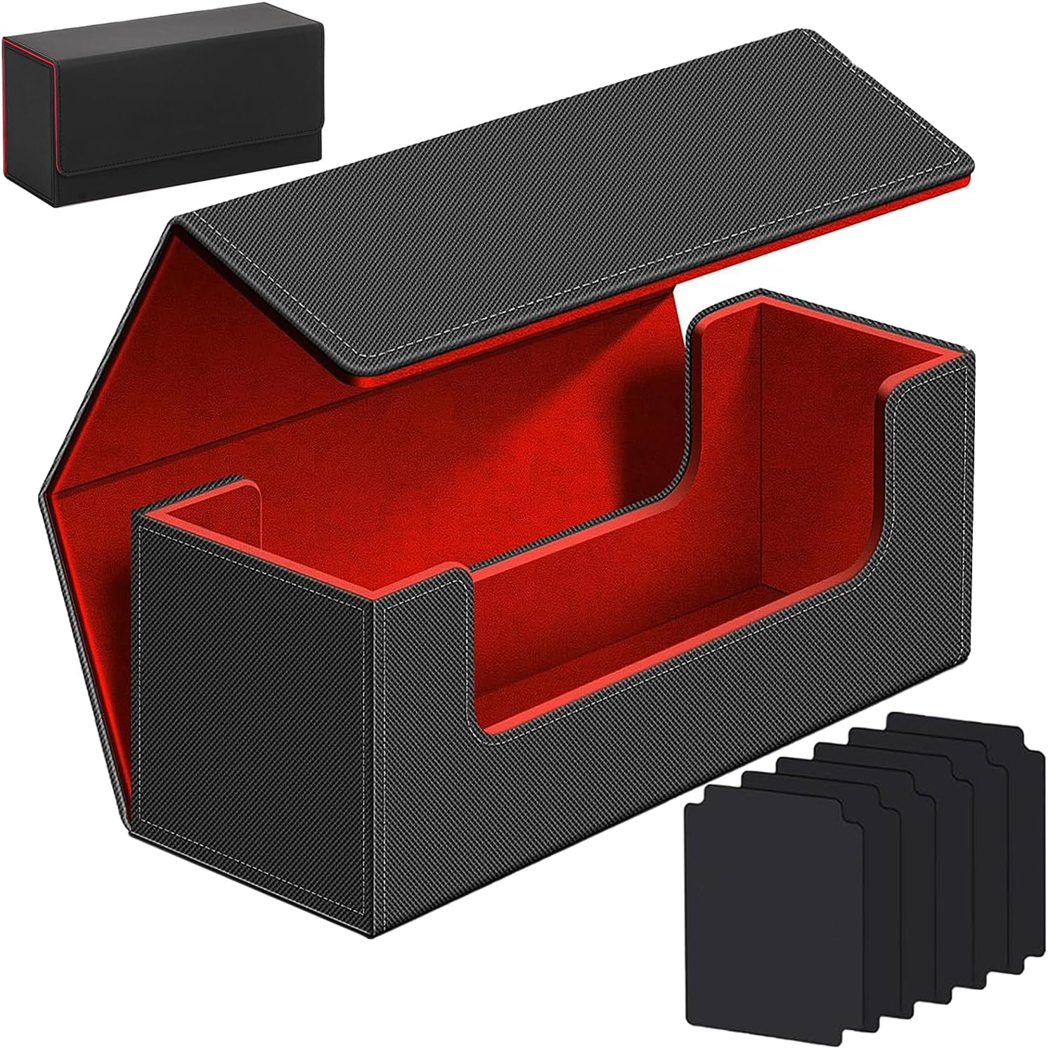 2 Pcs Trading Card Storage Box, Card Deck Case for Trading Cards 100+. Deck Box for Commander Display, PU Leather, Soft Lining, for TCG、 MTG and Sport Cards (Red) image number 5