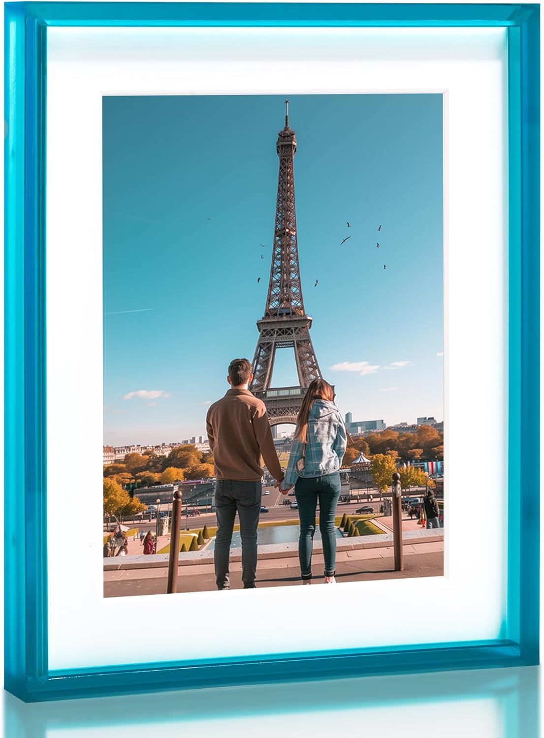 FARWAYVIEW Blue 4X6 Acrylic Picture Frame with Mat Neon Modern Colorful Tabletop & Wall Mount, Bondi Blue