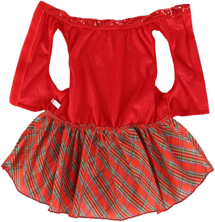 Bow-Knot Christmas Pet Costume Plaid Skirt Dog Clothes Santa Dress (Red, M) image number 1