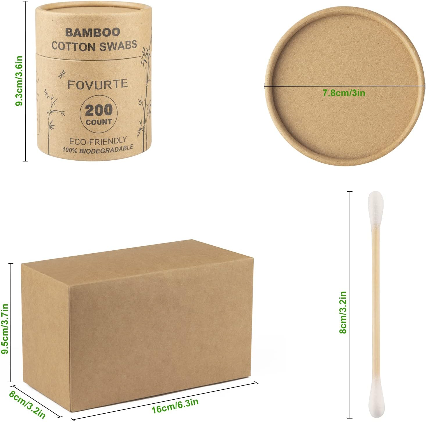 FOVURTE Bamboo Cotton Swabs 400 Count, Organic Cotton Swab round Tips, Natural Wooden Cotton Buds for Ears, Double Heads Ear Sticks Travel, Makeup Remover image number 4