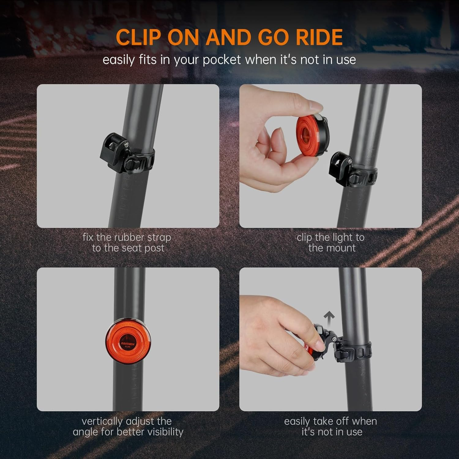 RAVEMEN CL05 30 Lumens Bike Tail Light with Sensor, 7 Modes, Easy Install, IPX6 Waterproof Rear Light Fit Round/Aero Seatpost image number 1