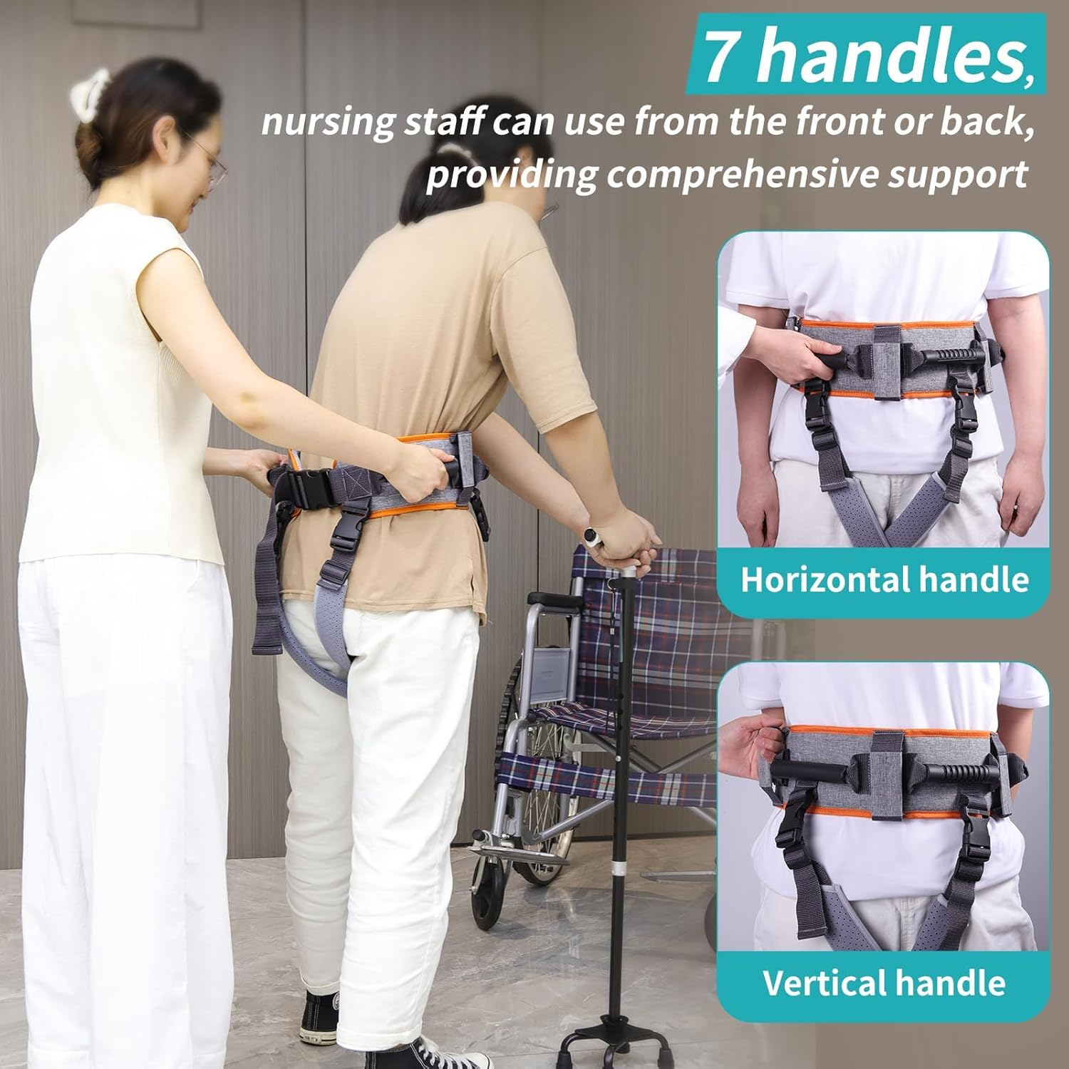 ENLUNTRA Gait Belts Transfer Belts for Seniors with 7 Handles and Detachable Leg Straps，Gate Belt for Elderly Lift Belts with Quick Release Buckle，Patient Transfer Belts for Lifting Seniors, Orange-Grey, 90Cm image number 2