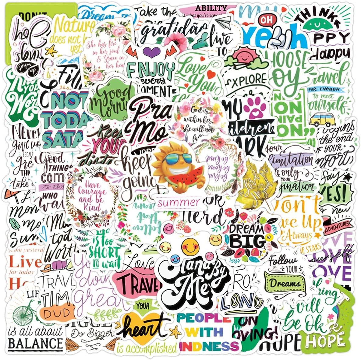 100 Pcs Inspirational Quote Stickers for Water Bottle, Motivational Positive Words Decals Vinyl Stickers for Laptop Computer Skateboard Book for Teens Students Teachers Employees