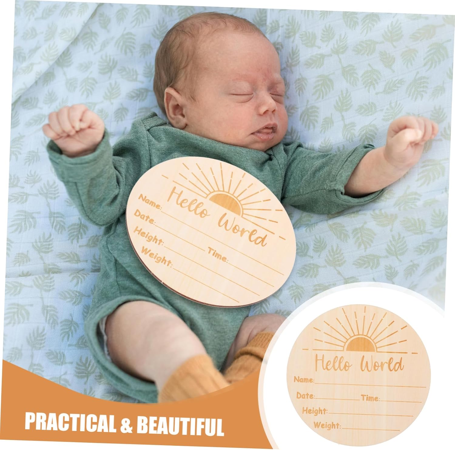 Healifty round Name Announcement Sign Natural Wood Plaque for Newborn for Birth Details Shower Safe and Celebrate Growth image number 5