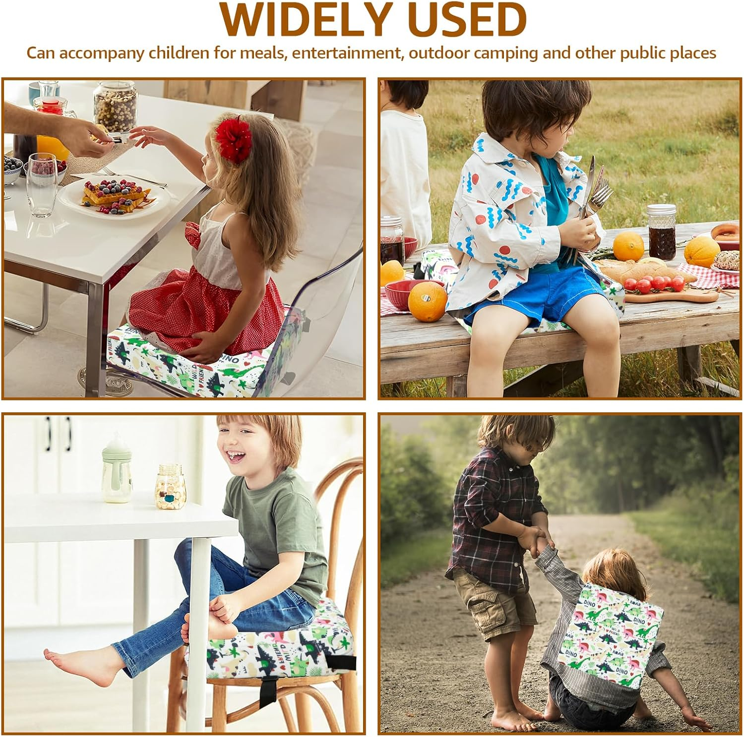 Toddler Booster Seat for Dining Table Non Slip Booster Seat with Adjustable Safety Belt and Fastening Strap Cute Table Booster Seat Lightweight Booster Seat Cushion for Travel Home Toddler - Dinosaurs image number 4