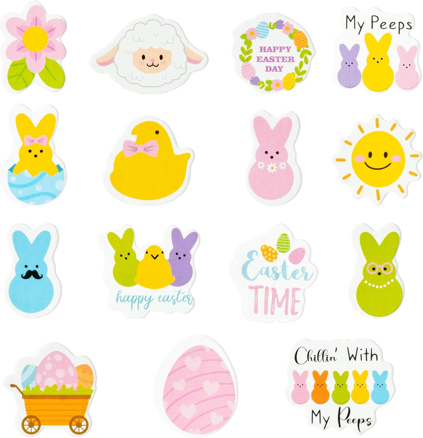 Haooryx 300Pcs Cartoon Easter Foam Sticker, Candy Color Summer Theme Buuny Peeps Chicks Egg Shaped Self-Adhesive EVA Foam Sticker Cute Puffy Sticker for Spring Summer Theme Party Supplies image number 5