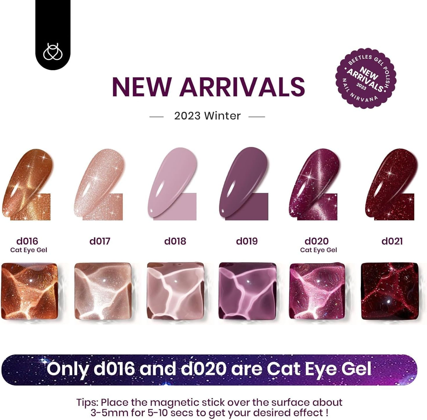 Beetles Gel Polish Cat Eye Gel Nail Polish Set, 6 Colors Spring Glitter Nude Shiny Champagne Burgundy Gold Magnetic Effect Sparkle Stunning Nail U V Gel Polish Art Design at Home image number 2