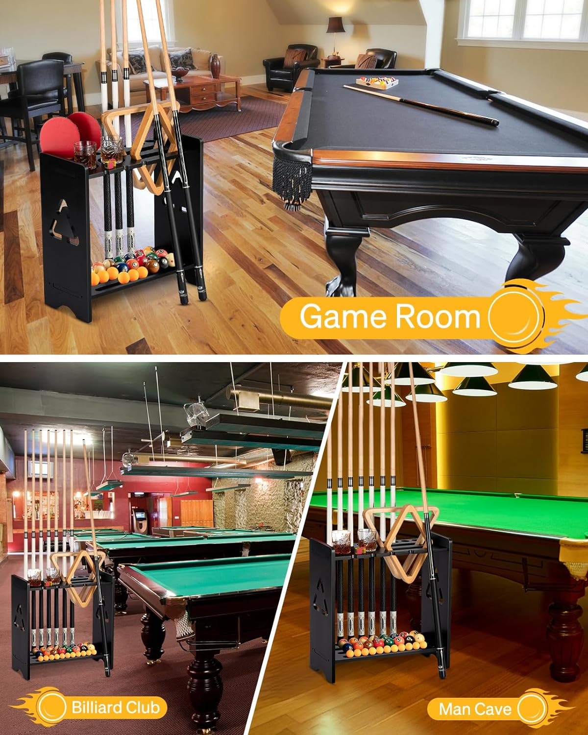 Pool Cue Stick Holder - Floor Stand Billiards Rack Oak Solid Wooden Holds 9 Cues and Pool Table Accessories Organizer image number 2