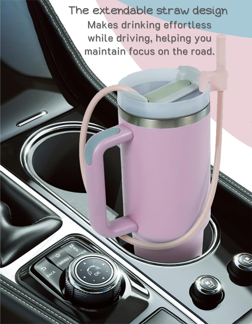Flexible & Easy Sip: Extendable Reusable Silicone Straws - Innovative 35" Design, Fits 40 & 30 64 Oz Tumblers, Soft and Safe Accessories for Stanley Tumbler(Light Color Combination)