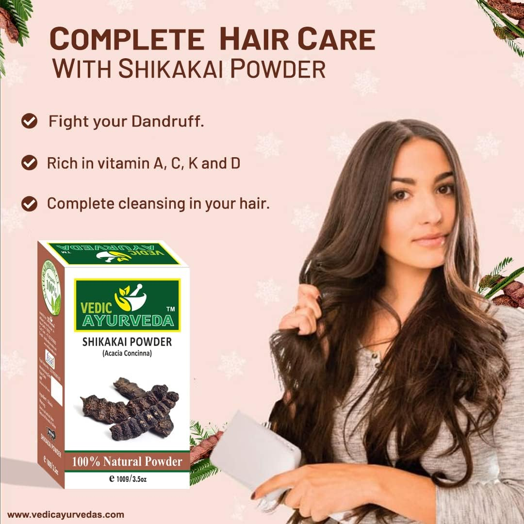 VEDICAYURVEDA Shikakai Powder- Bio Organic and Natural 100% Pure Shikakai Powder for Hair Care & Hair Conditioning-Pack of 1-(100GM)/ Complete Organic and Herbal Hair Care image number 1