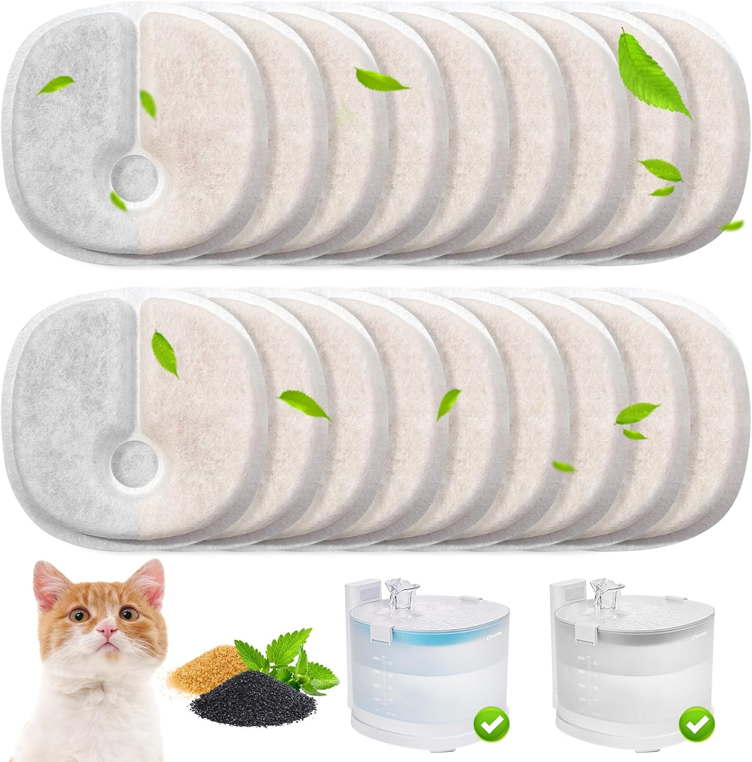 18 Pack Replacement Filters for E1/E1+ Cat Fountain (2L/67Oz), 18 Month Set for Pet Water Fountain image number 3
