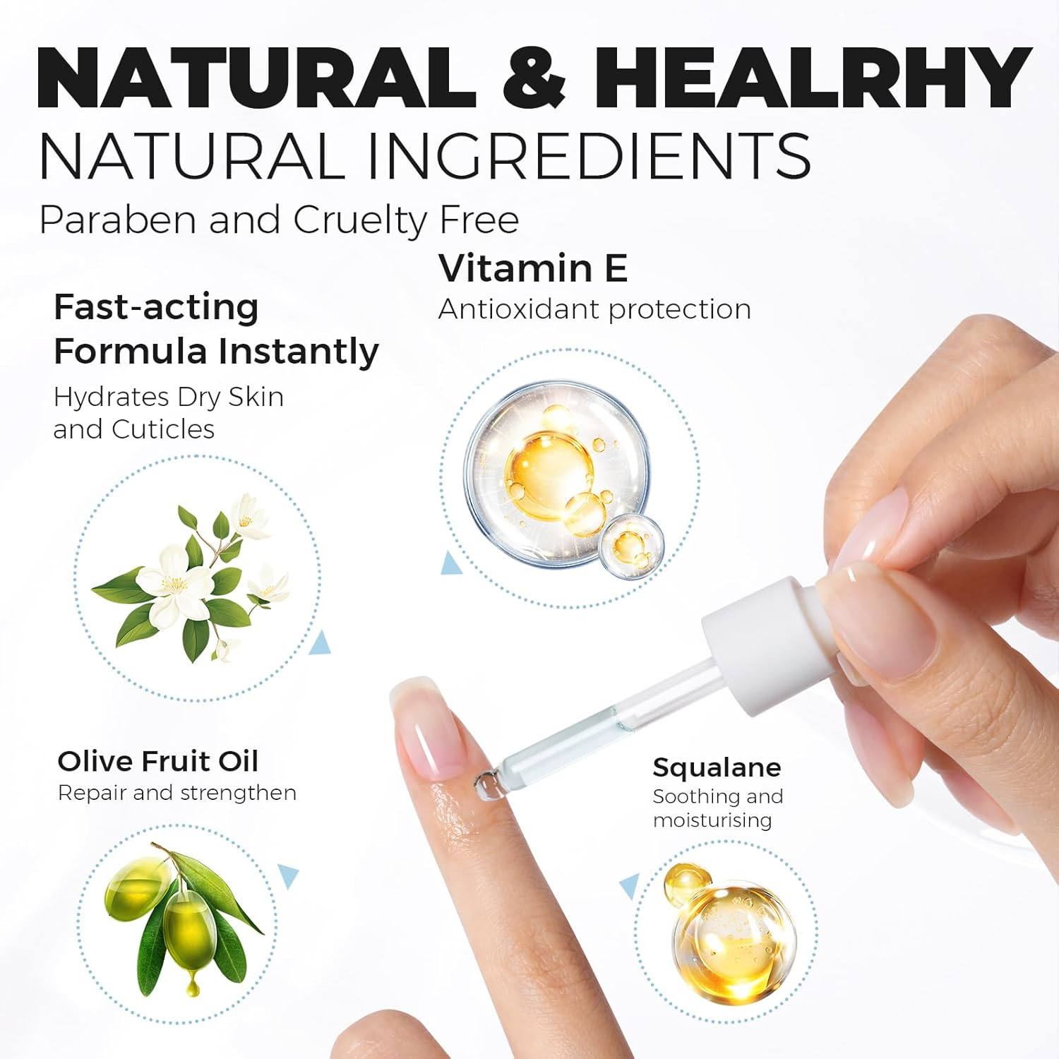 TOMICCA Nail Cuticle Oil Plant Professional Nail & Cuticle Care Oil with Vitamin E, Nails Strengthener Deeply Hydrating and Nourishing for the Care and Repair of Dry Nails 15ML (Jasmine)