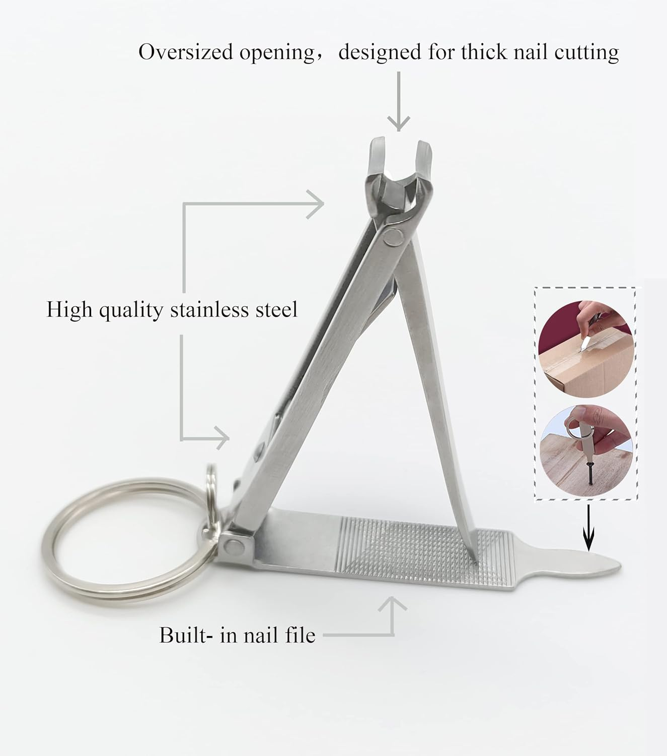 Ginalaia Stainless Steel Portable Nail Cutter，German Keychain Nail Clipper with File for Man and Women, Ultra Thin Flat Fingernail Clipper Perfect Use for Traveling、 Home 、 Office (Small, 1) image number 3