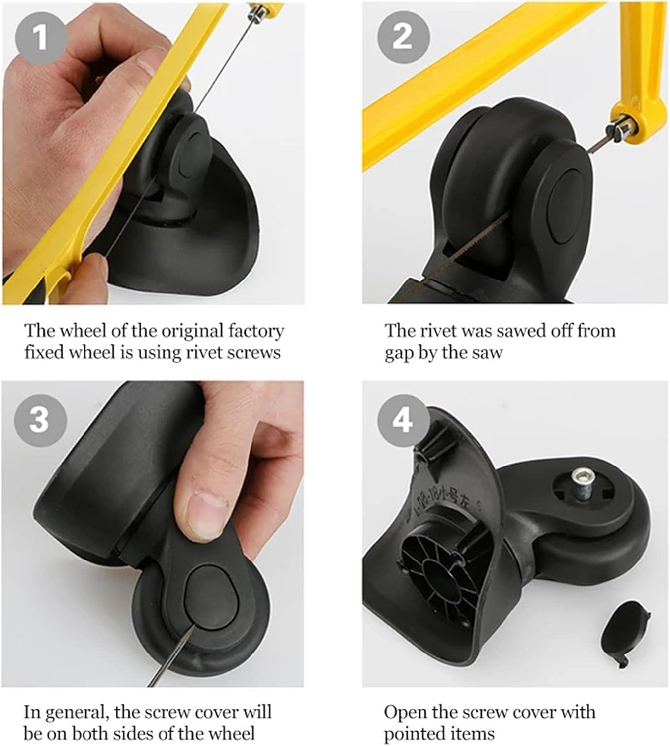 Eigell Luggage Suitcase Replacement Wheels, Rubber Swivel Caster Wheels Bearings Repair Kits, Set of 2, Black - 60X24Mm