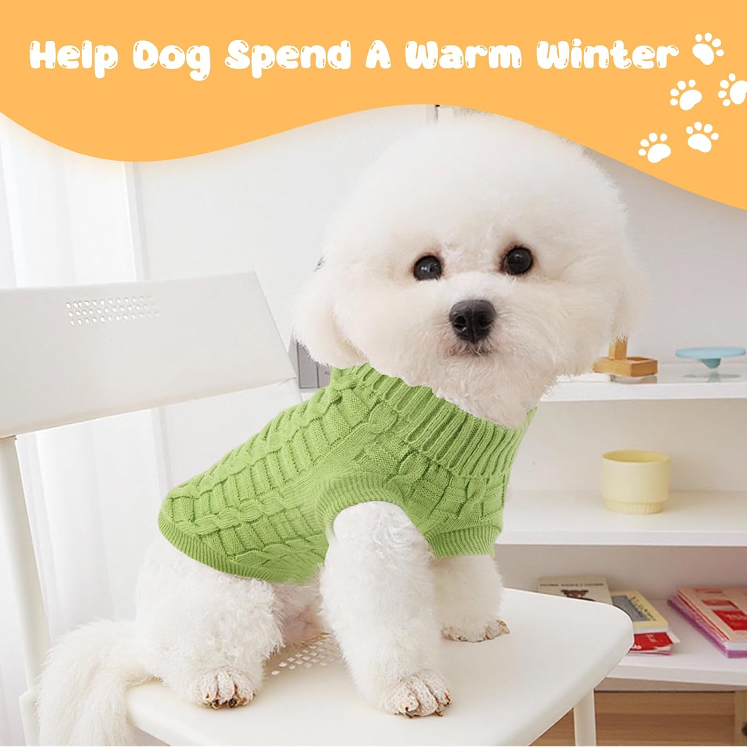 Small Dog Jumper & Sweater - Elastic Warm Knitwear for Pets, Soft Breathable Winter Clothes, Machine Washable Dog Costume Ideal for Chihuahua, Pug, Yorkie & Small Breeds (Green, M)