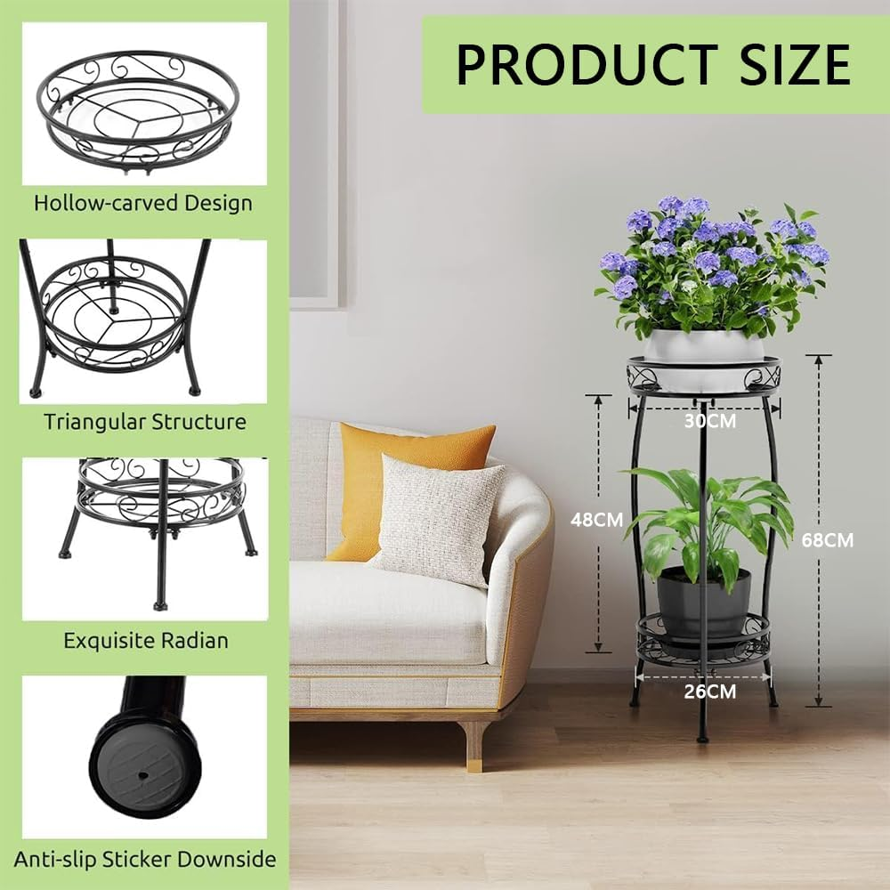 2-Tier Tall Metal Plant Stand &ndash; Indoor Outdoor Heavy Duty Plant Holder Shelf, Rustproof Flower Pot Rack for Corner, Patio, Balcony, Garden, Office (Black) image number 1