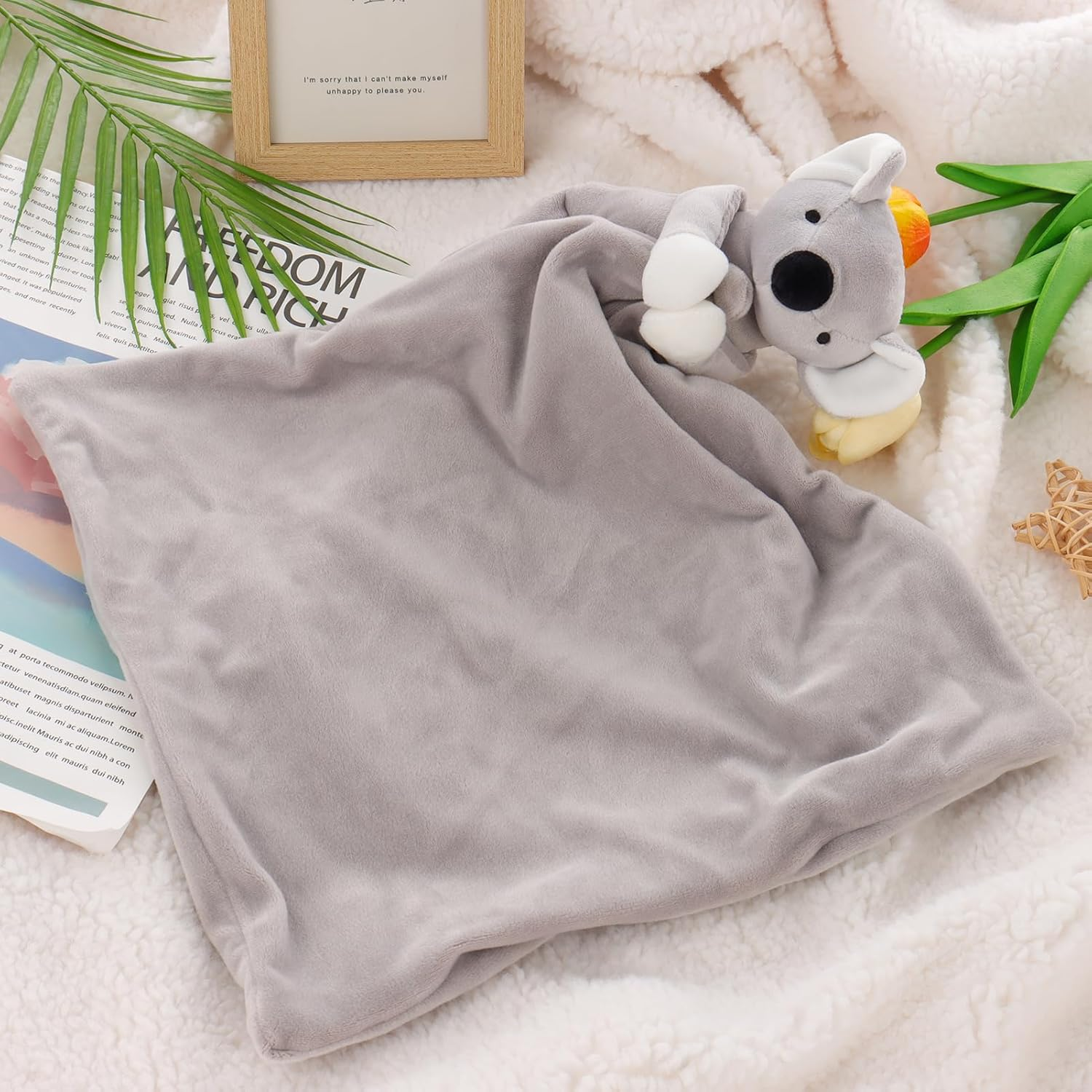 Apricot Lamb Stuffed Animals Security Blanket Gray Koala Infant Nursery Character Blanket Luxury Snuggler Plush (Gray Koala, 14 Inches)