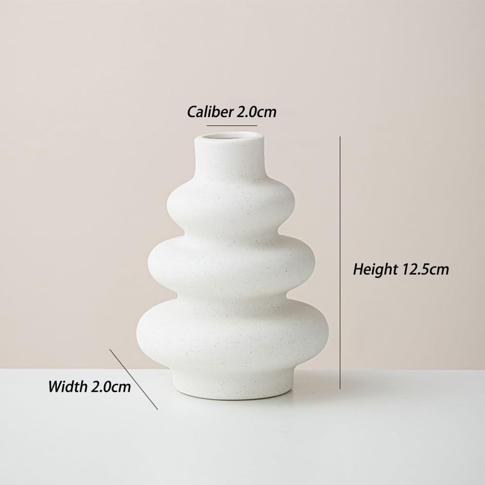 White Ceramic Vase Set of 3,Minimalist Nordic,Whiter Ceramic Hollow Donut Vase Decor,Modern Boho Vases for Decor,Round White Vases Centerpieces for Living Room Bedroom Coffee Table Dinner Table image number 1