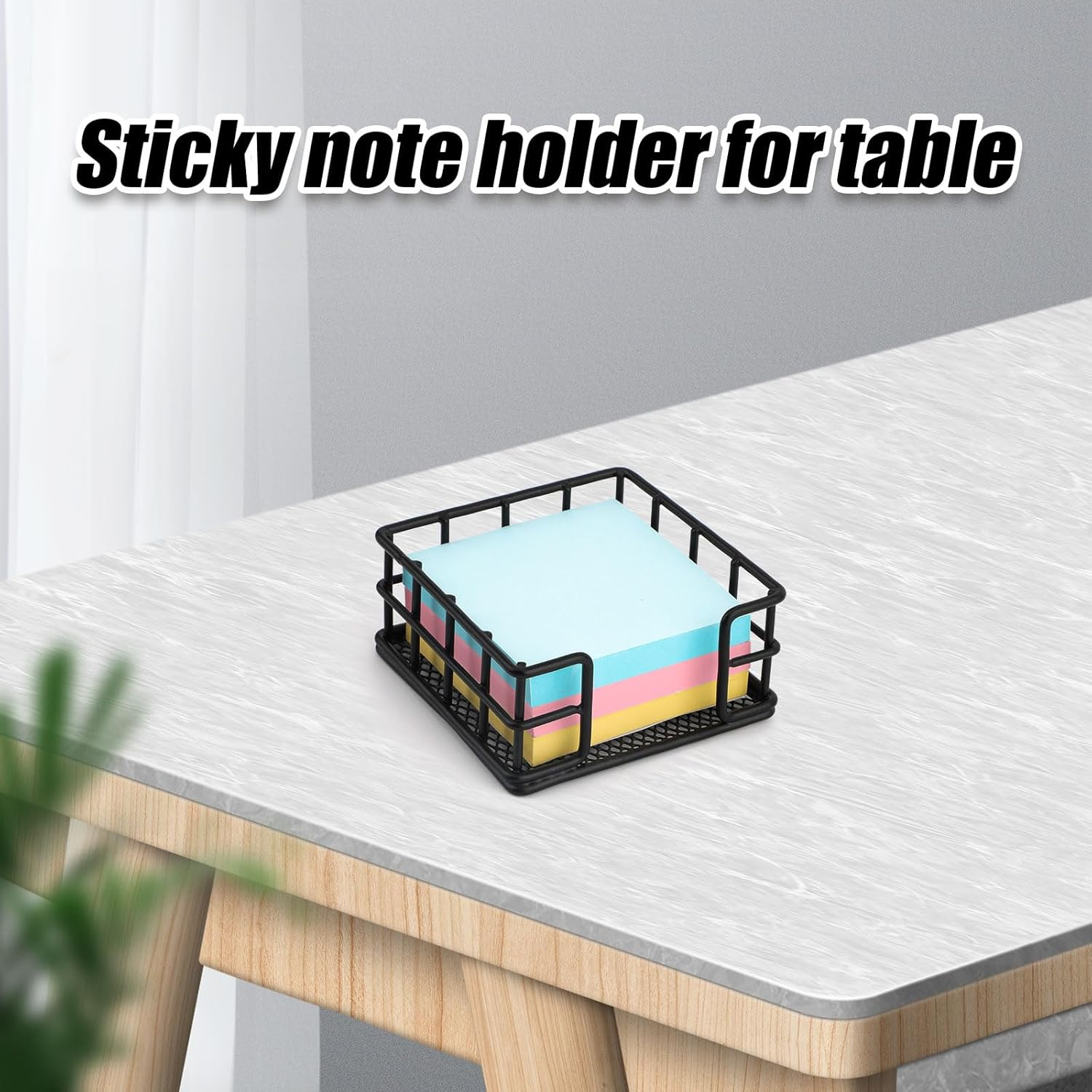NQEUEPN Metal Sticky Note Holder, 3.54X3.54X1.69 Inch Square Sticky Note Dispenser Memo Pad Holder Self-Stick Note Pad Holder Sticky Note Organizer for Desk Office Home Dormitory (Black)