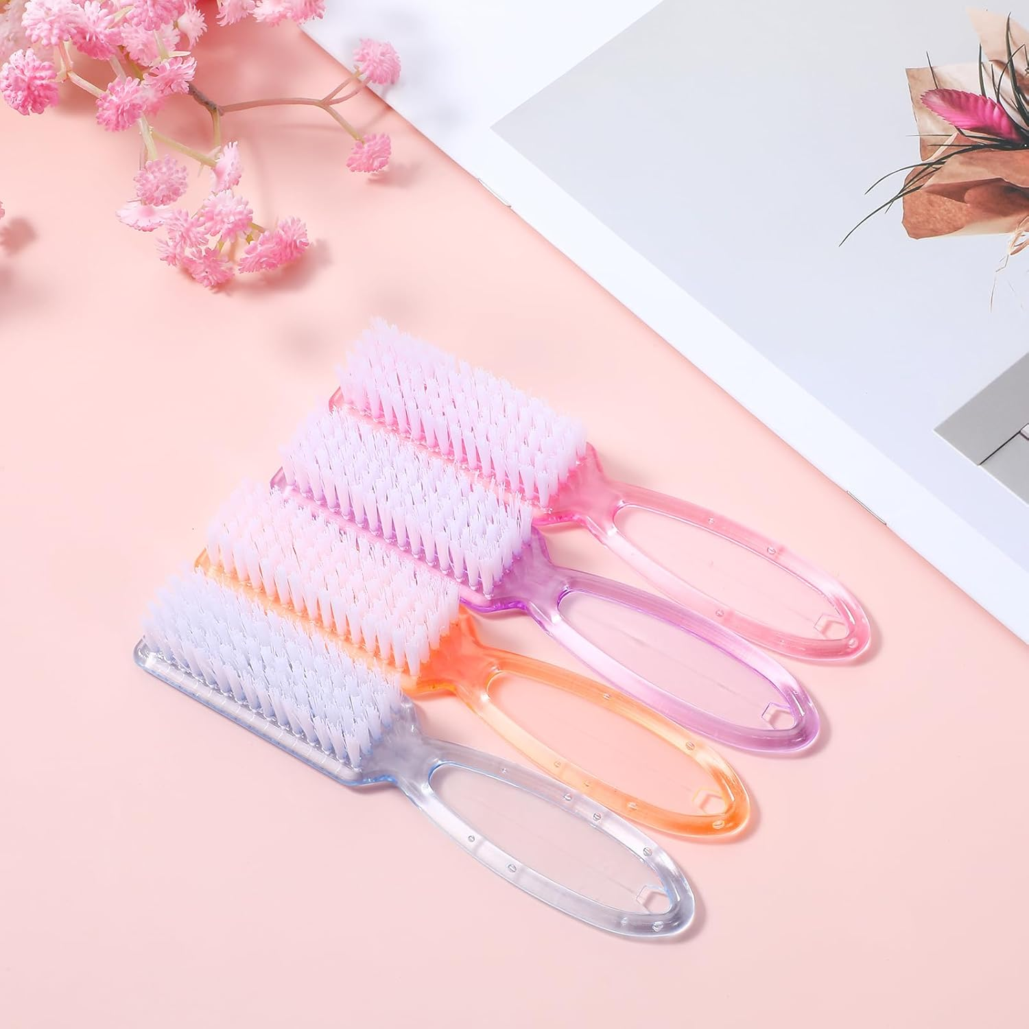 WLLHYF 4 Pieces Nail Brush with Handle Soft Bristles 4 Colours Manicure Tool Scrubbing Brush Set for Nails and Toes (Blue + Purple + Pink + Orange) image number 6