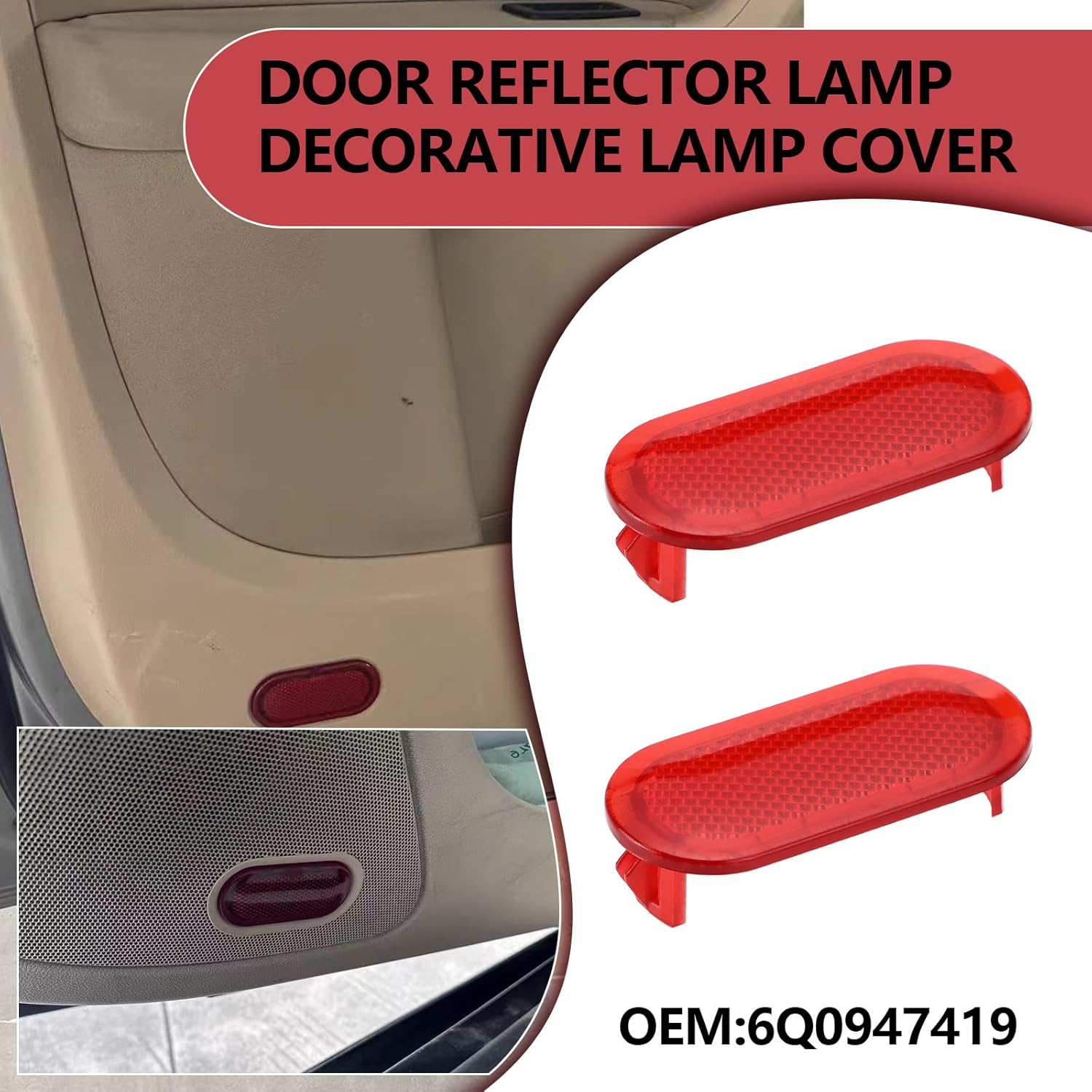 VGOL 2Pcs Door Reflector Car Door Reflector Red Door Panel Warning Light Reflector Compatible with Volkswagen Beetle, OEM 6Q0947419 image number 3