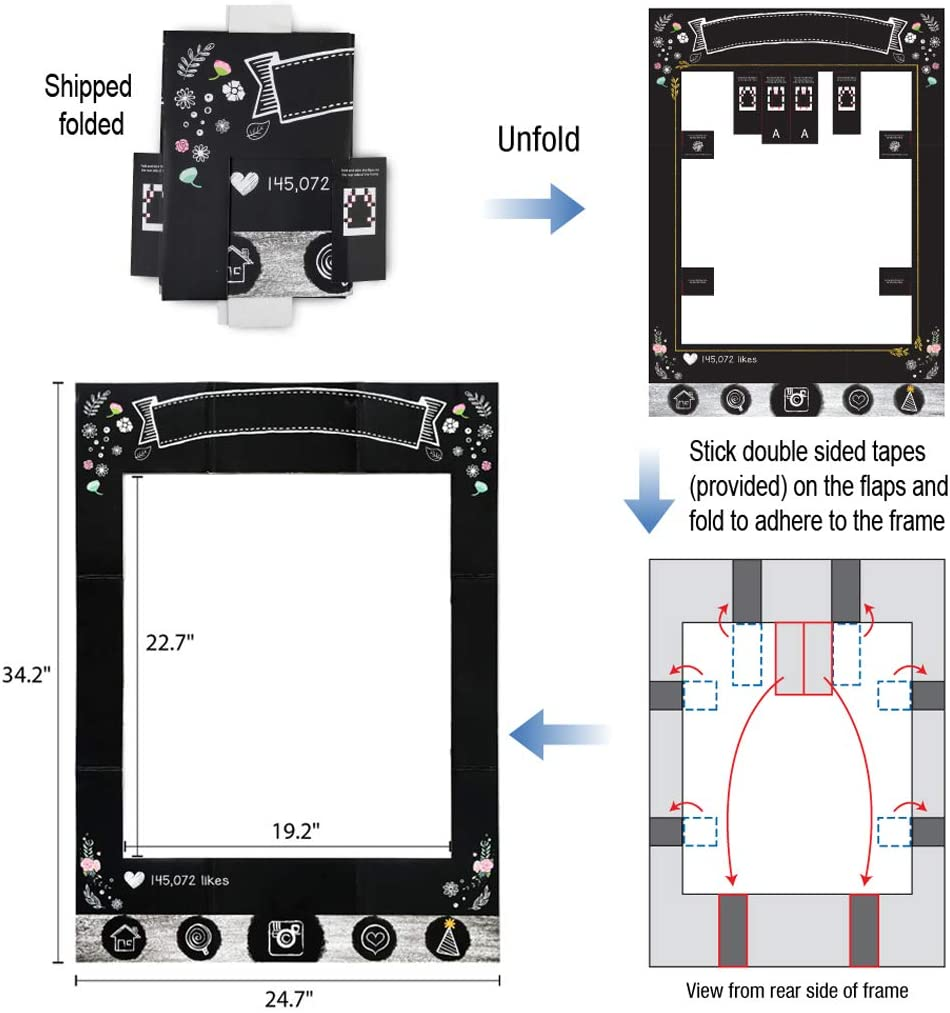 Insta-Themed Social Media Party Photo Booth Frame with Emoji & Personalized Speech Bubble Props. Great as Vintage Background Photography for Birthday, Anniversary, Wedding Supplies Event Decoration image number 2