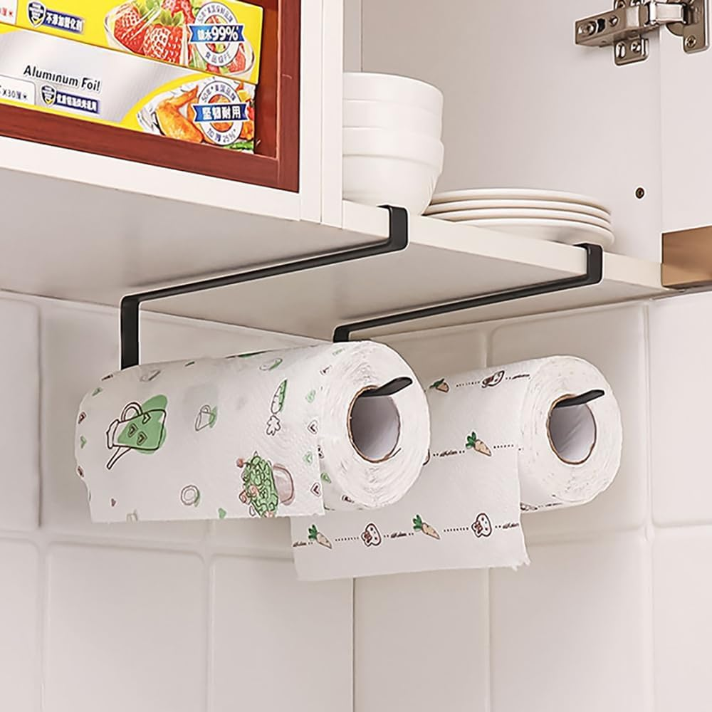 Tongke Napkins Storage Rack Kitchen Cabinet Cupboard under Shelf Storage Paper Towel Roll Holder Dispenser (Black) image number 1