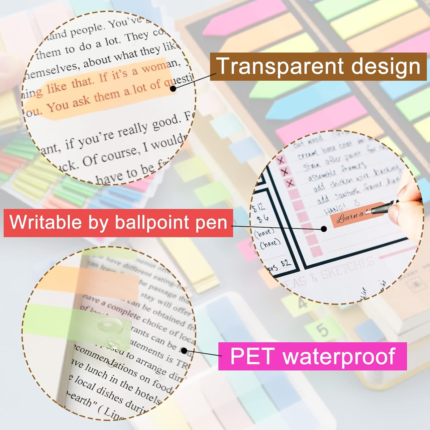 OWLKELA Self-Adhesive Page Markers, 800 Pieces, Page Markers, Sticky Notes, Sticky Notes for Marking and Highlighting Pages [2 Designs, 8 Colours] Writeable, Repositionable image number 4