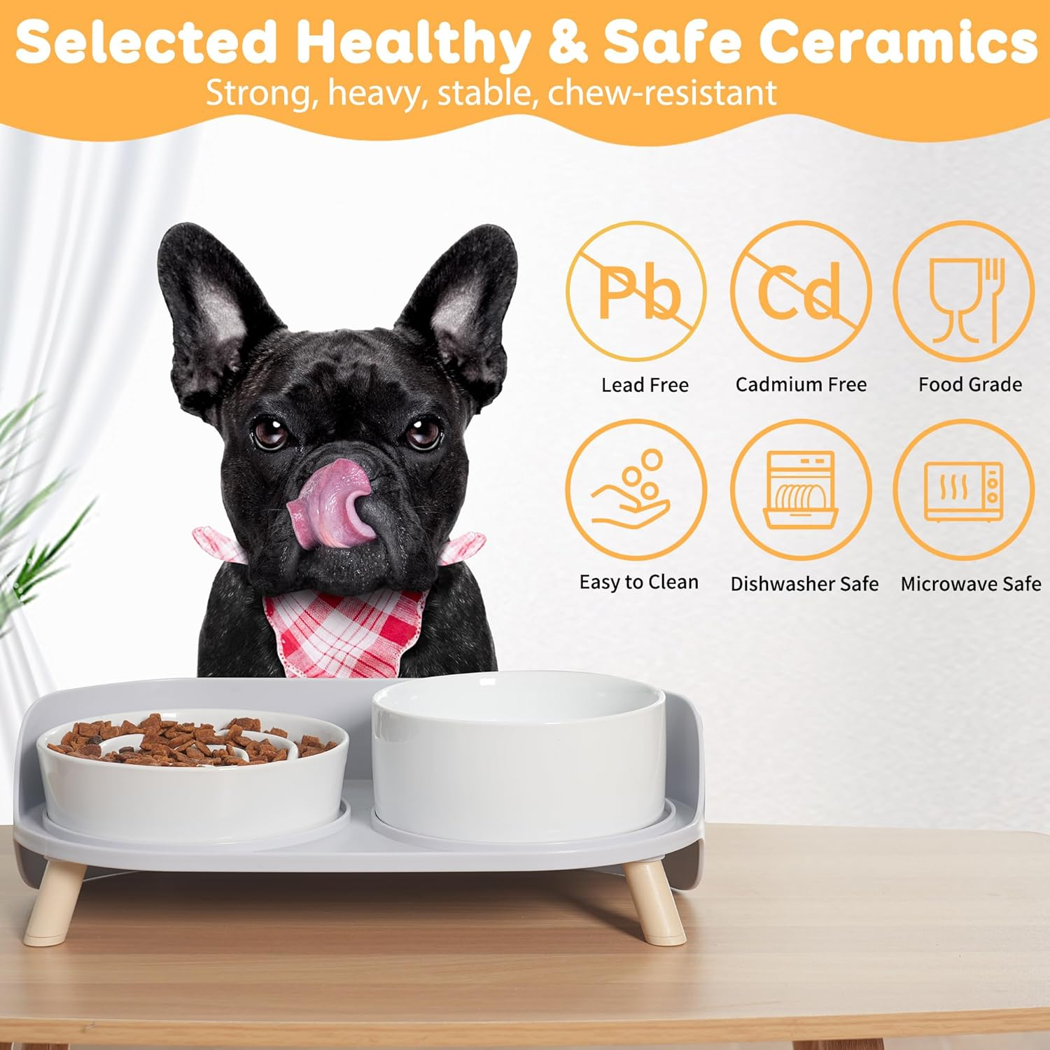 Elevated Slow Feeder Dog Bowls - Slow down Dog Food Bowl with Dog Water Bowl Combo Pack - Raised Ceramic Dog Bowl Set with Anti-Slip Stand - Fun Maze Pet Feeding Dishes for Small and Medium Sized Dogs