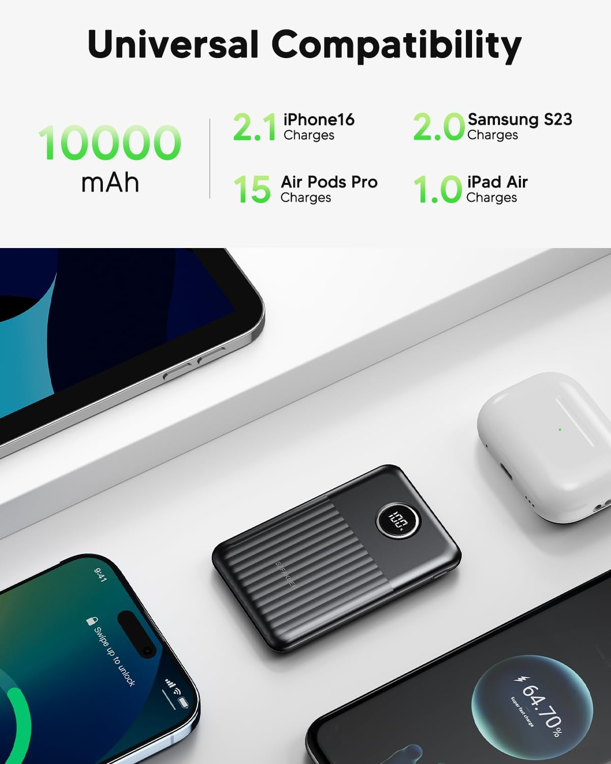 Portable Charger,Ultra Slim 10000Mah 22.5W Power Bank,Usb C In/Output Fast Charging Mini Battery Pack Compatible with Iphone 16 15 14 Samsung S23 S22 S21 Google Ipad Etc (Black) image number 6