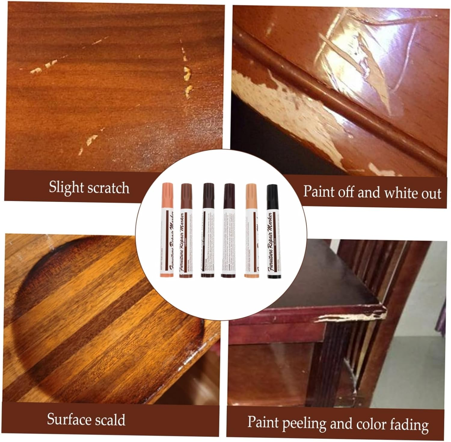 LALAFINA 12Pcs Wood Filler Floor Scratch Repair Kit Touch up Repair Pens Wood Stains Marker for Furniture Woodworking image number 5