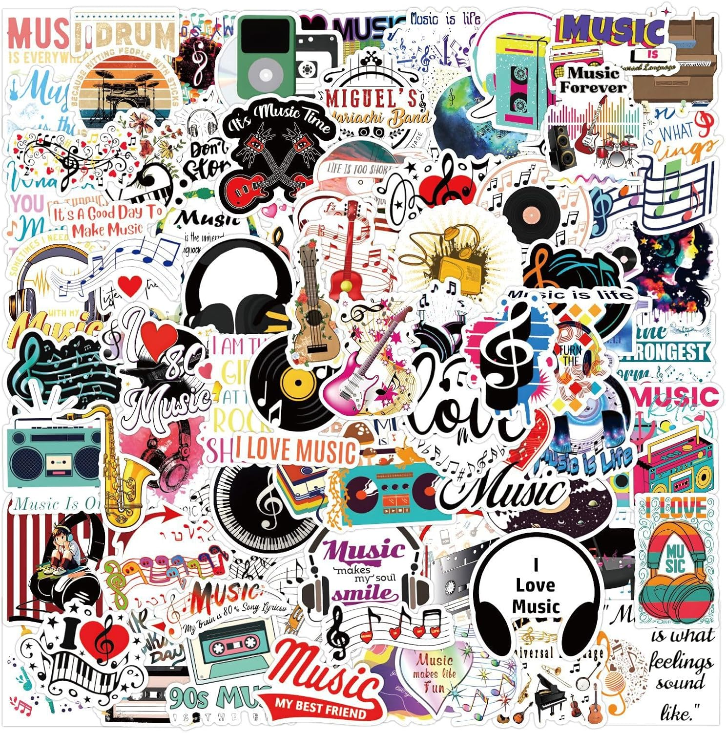 100 Packs My Music Stickers Water Bottles Laptop Phone Motorcycle Computer Guitar Skateboard Hydroflasks Musical Vinyl Sticker Waterproof Aesthetic Trendy Decals for Teens Girls Adults - Farm Animals image number 6