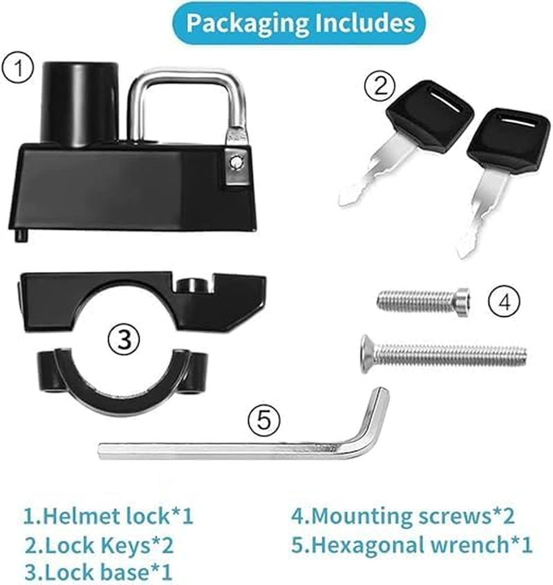 Motorcycle Helmet Lock, Scooters and Bicycle anti Theft Safety Lock with 2 Keys for 22-28Mm Handlebar image number 4