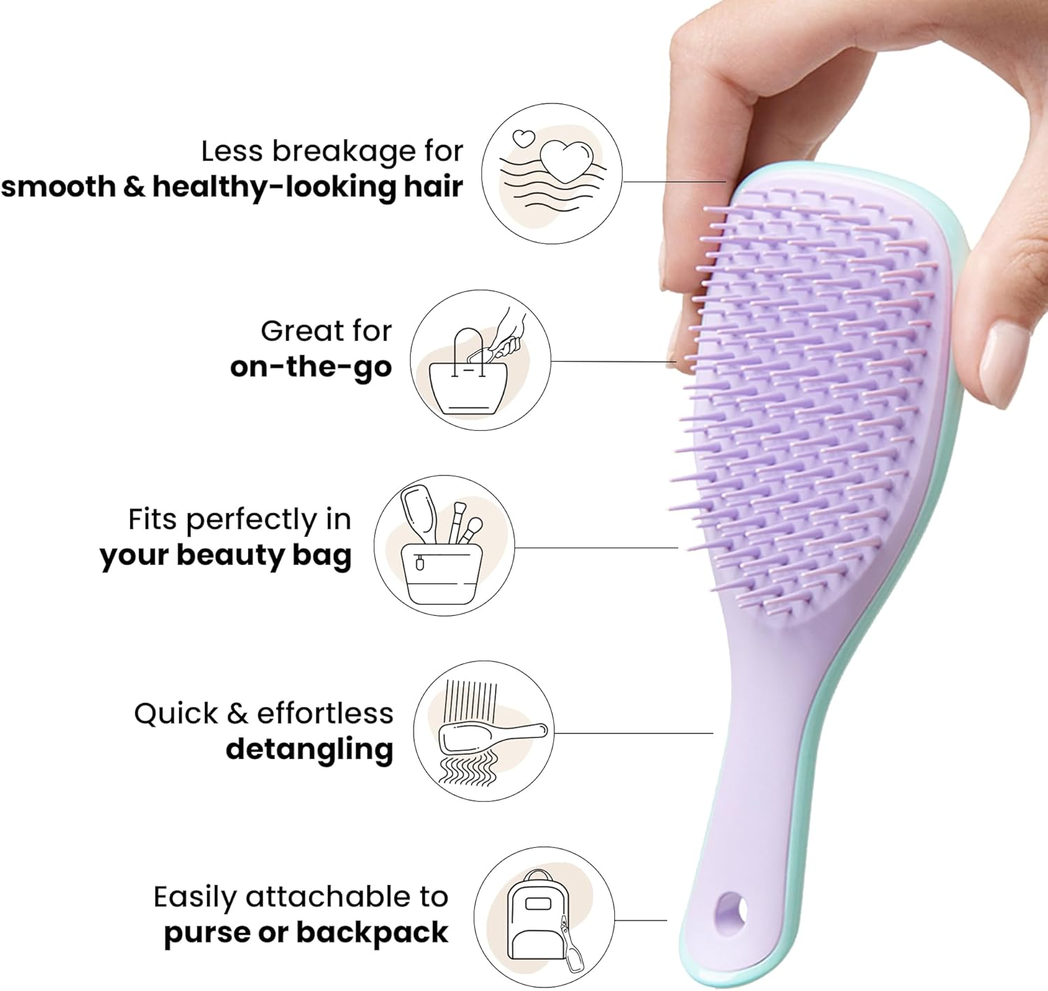 Tangle Teezer the Ultimate Mini Detangler Hair Brush, Gentle on Wet Hair, Two Stage Teeth and Comfortable Handle, Ideal for Kids and Travel, Reduces Knots and Breakage, Wisteria Leaves
