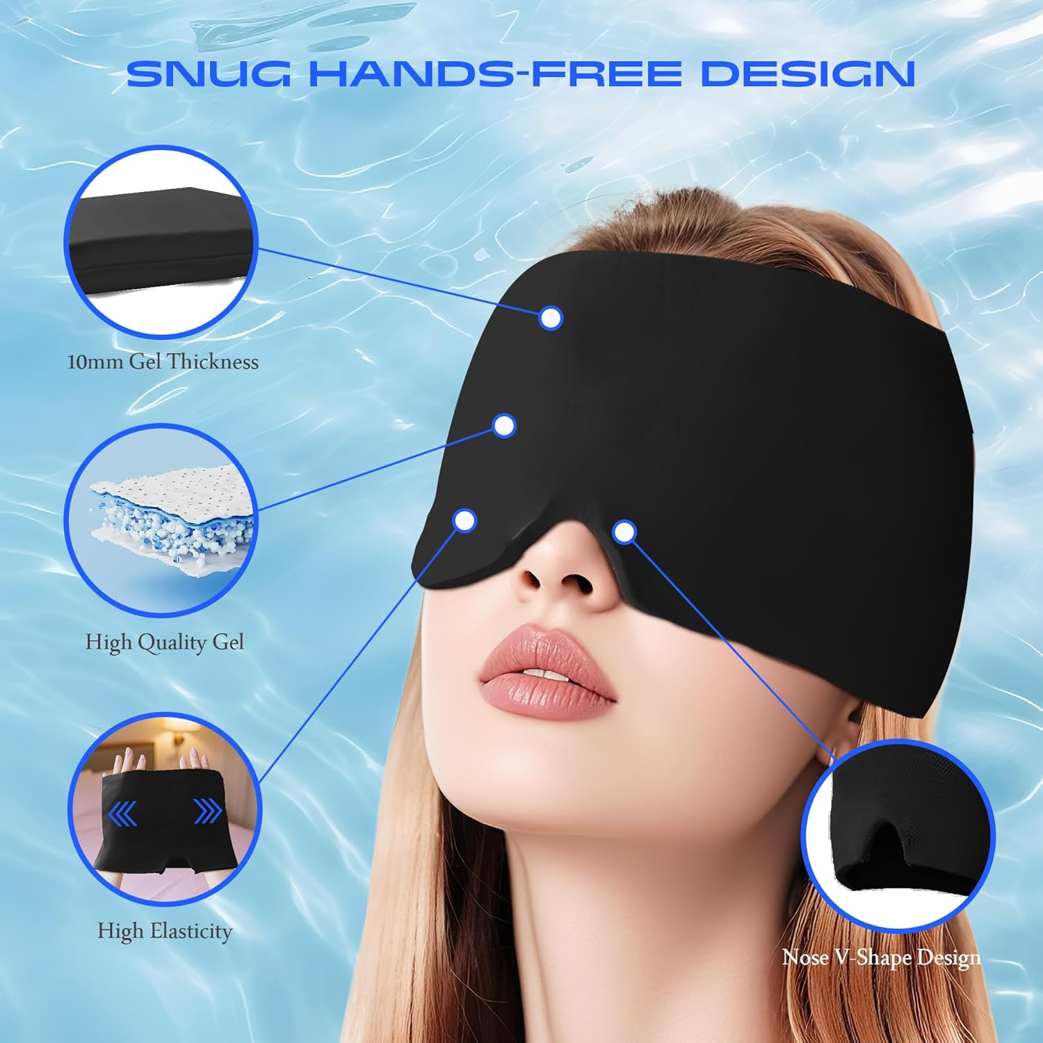 Migraine Relief Cap, Ice Cap for Migraines, Hot & Cold Therapy Hat, Cool Gel Head Wrap, Migraine Relief Products Device for Tension & Stress, Sinus, Puffy Eyes, Hangover and Stress Relief (Black)