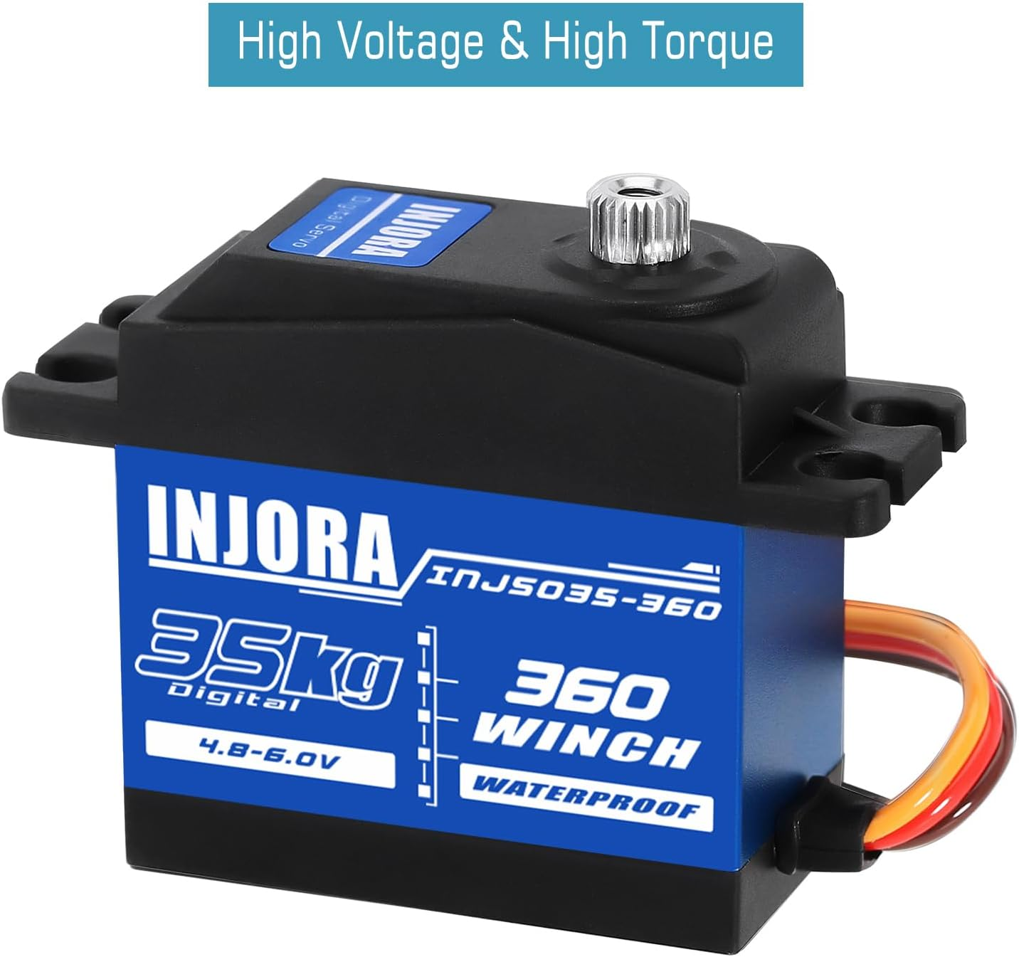 INJORA 35KG Digital Winch Servo with Winch Spool Kit for SCX10 PRO, Waterproof 360 Rotation 25T image number 3