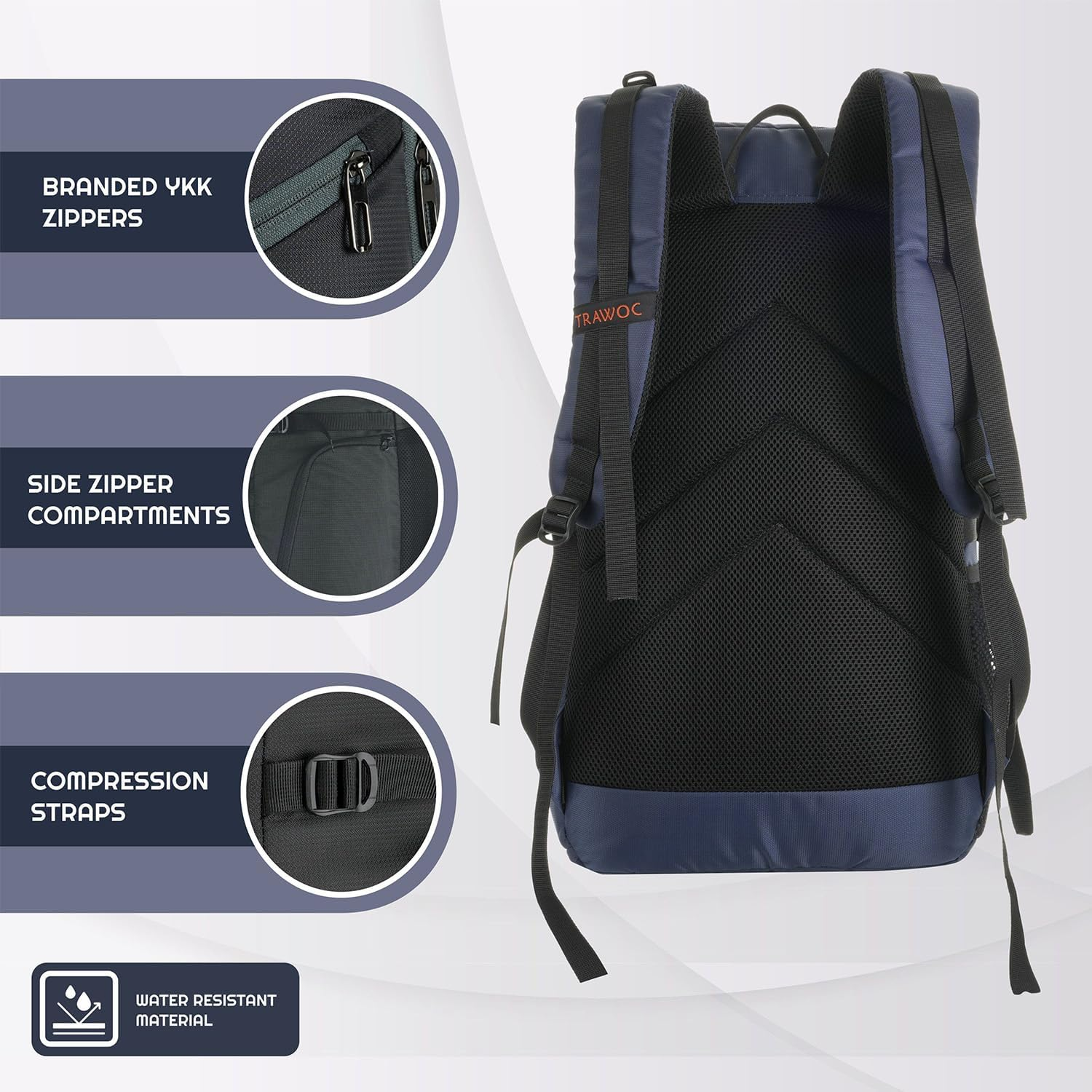 TRAWOC VIPER 40L Travel Backpack for Men and Women, Laptop Backpack with Water Resistant Fabric, Casual Bag Suitable for All Occasions image number 2