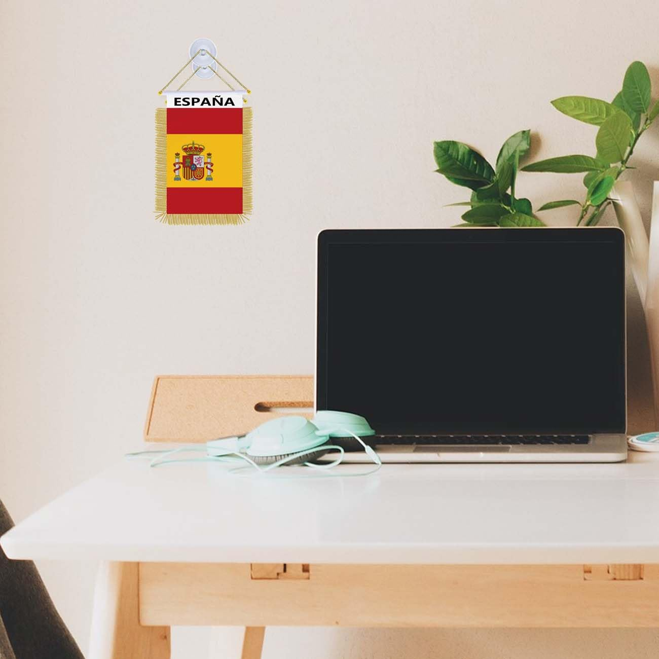 2 PCS Spain Suction Cup Hanger Hang Flag,4&times;6 Inch Small Spanish Hanging Banner,Tiny Printing Decor for Office Home Table Car