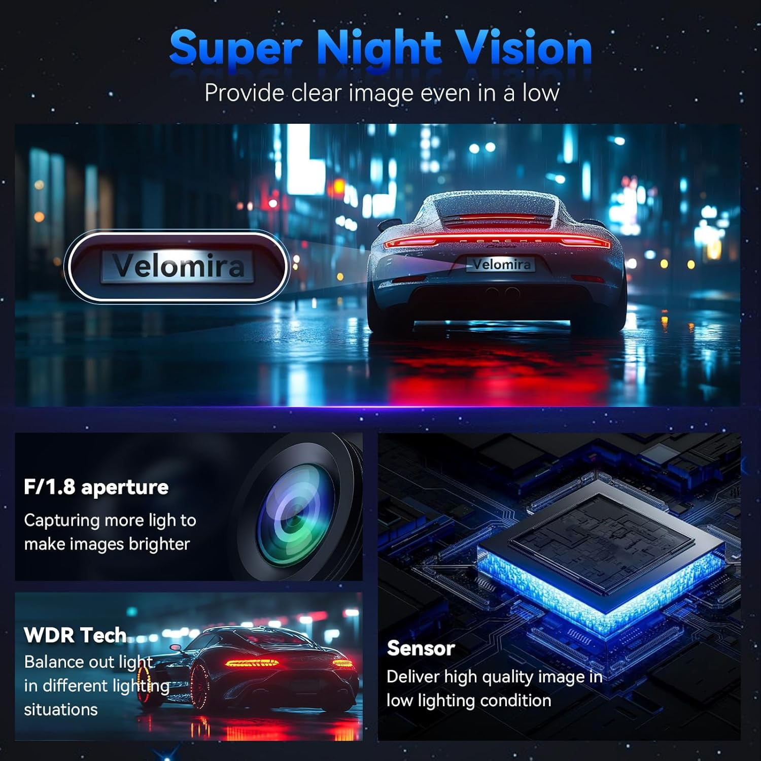 Velomira M01 4K Mirror Dash Cam Backup Camera, 5.8Ghz Wifi Smart Rearview Mirror for Cars & Trucks, Front and Rear View Dual Cameras, Night Vision, Parking Assistance, Included 64GB Card image number 1