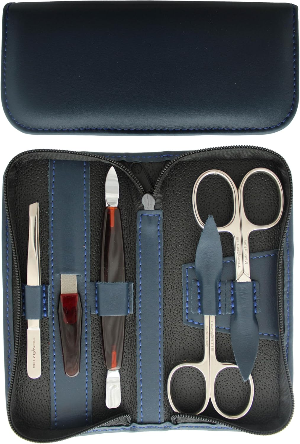 346 5-Piece Grey Croco Genuine Leather Manicure Set with Zipper - Made in Italy image number 3