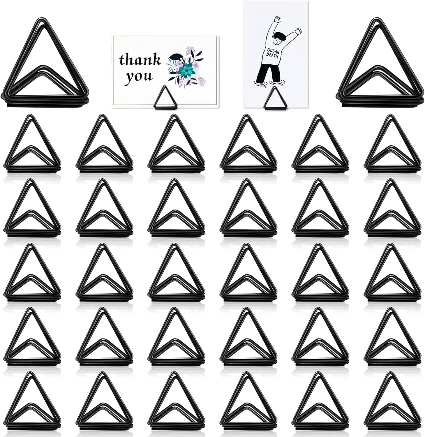 60 Pieces Place Card Holder Wedding Table Number Holder Triangle Shape Table Card Holder Photo Picture Holder Stand Clip for Wedding Party Baby Shower, Suitable for Small Card(Black) image number 3