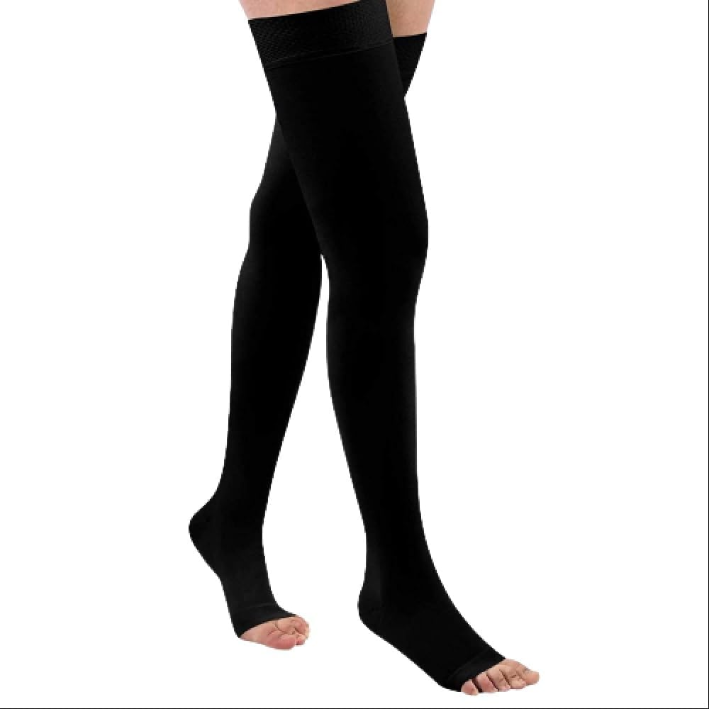 EZONEDEAL Women Men 20-30 Mmhg Support Open Toe Thigh High Compression Stockings,Toe Medical Compression Hold up Stockings image number 6