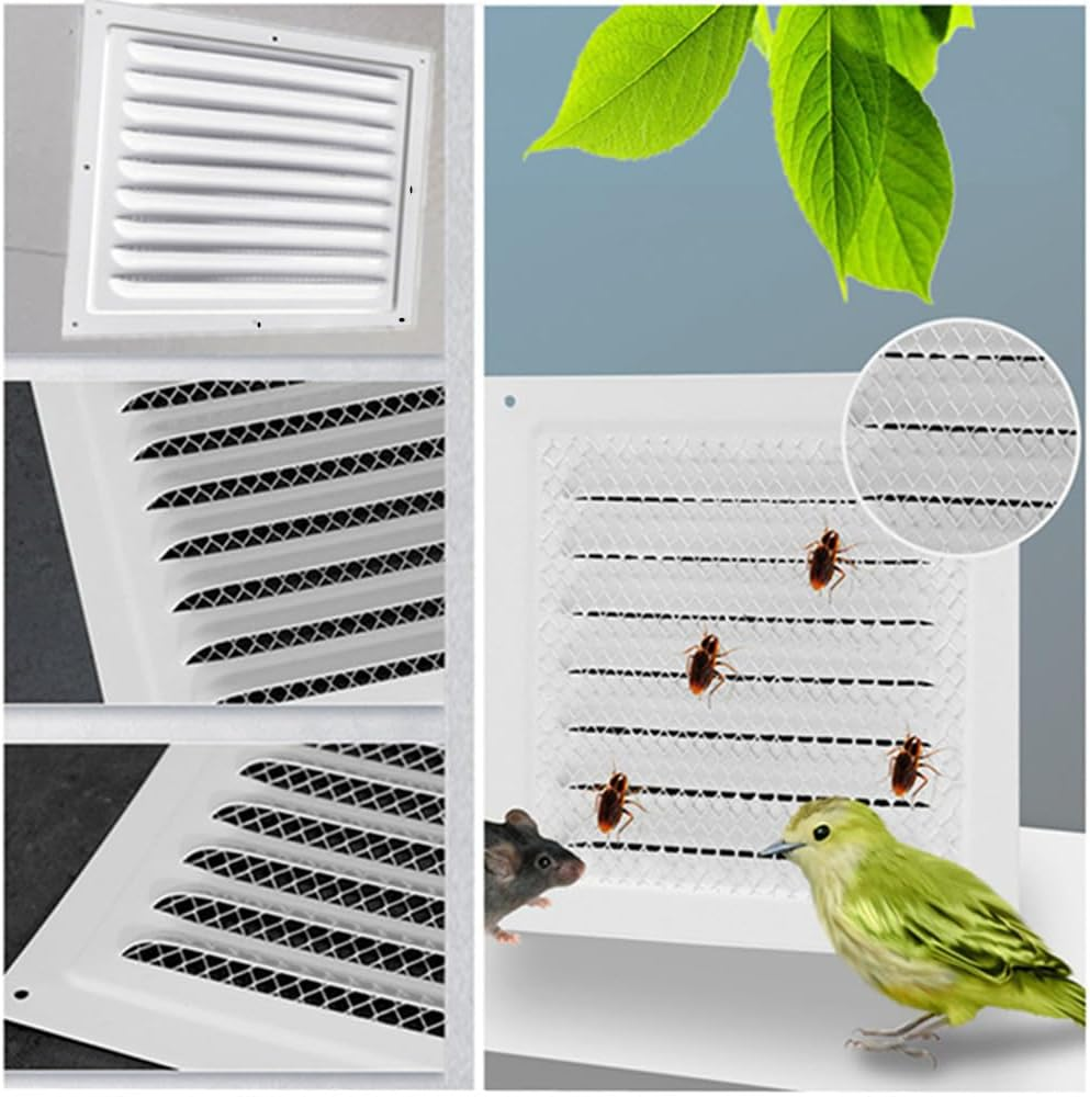 White Vent Cover, Granmagazz Attic Vent Soffit Vent Aluminum Wall Vent Metal Shed Vent Square Vent Louver Vent Grille with Built-In Insect Screen for Home Improvement Vent Duct Cover 25X25Cm image number 1