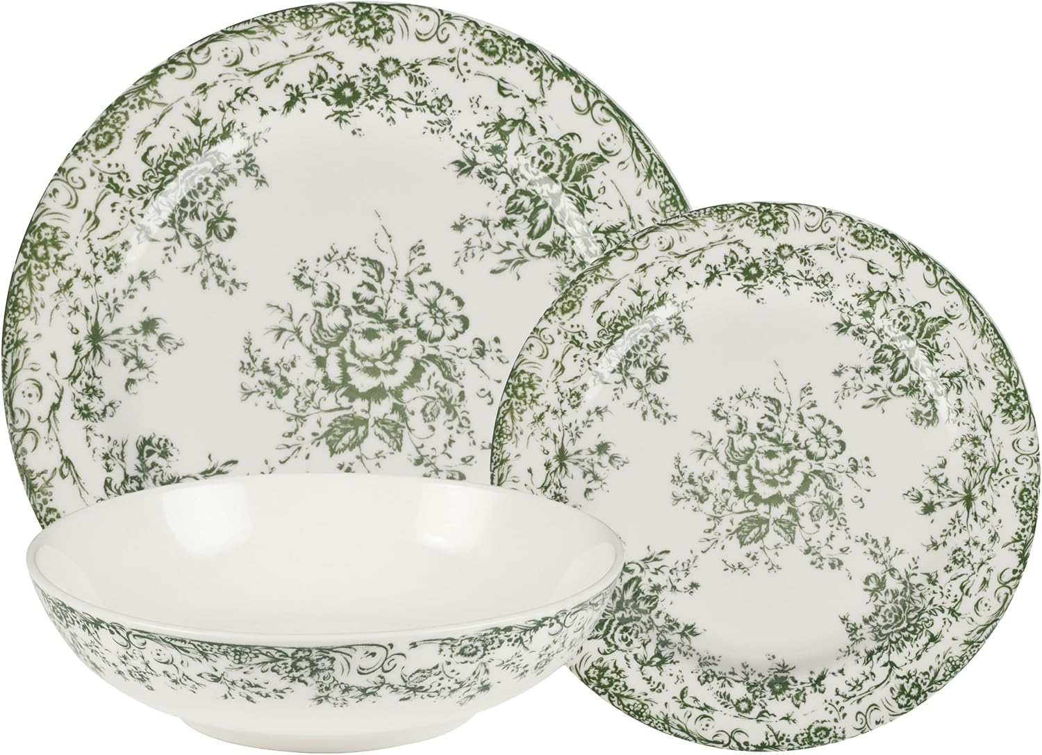 Casa Domani Rosetta Coupe Dinner 12-Pieces Set in Gift Boxed, Antique Green