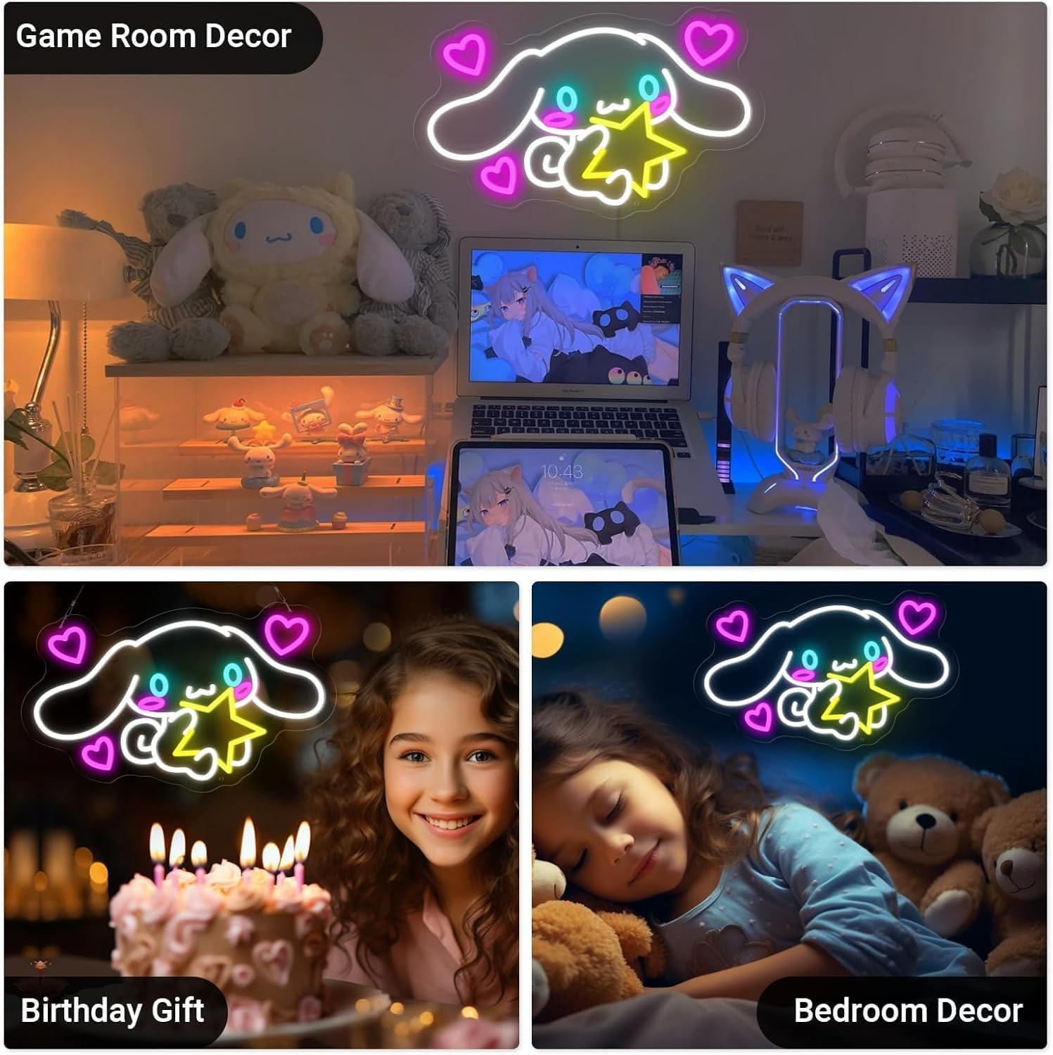 Cinnamoroll Anime Neon Sign for Children'S Room Wall Decor, 3D Wall Art Cute LED Neon,Japanese Cartoon Character Dog Light Cinnamoroll,Girls Backdrop,Personalized Gift (Cinnamorollb) image number 3